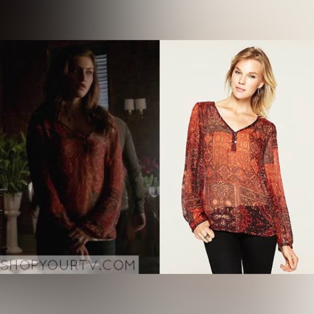 Lucky Brand Red and Black Patterned Blouse